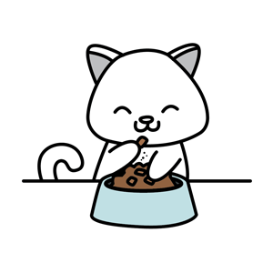 Illustration of a cat eating food